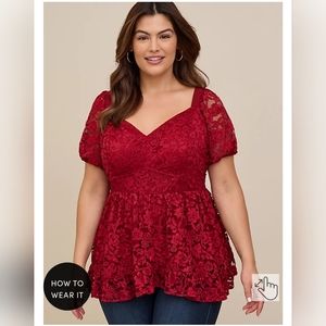 BABYDOLL LACE PUFF SLEEVE TOP